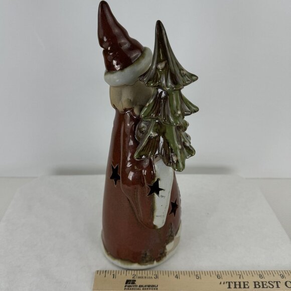 Santa Claus Stoneware Figurine Moon Star Cutouts Christmas Tree Lantern 12" - Picture 9 of 10